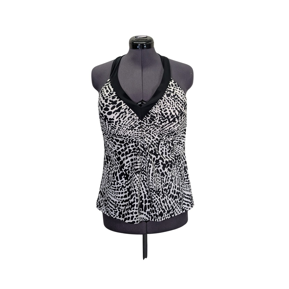 Jantzen Classics Tankini Swim Top Women's 10 Blackโ White Halter Geometric
